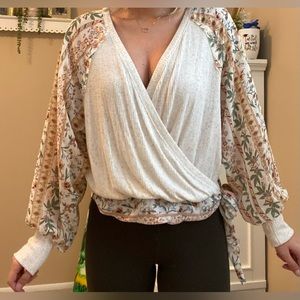 Blue Pepper crossover long sleeve with ties on waist and arms, size medium